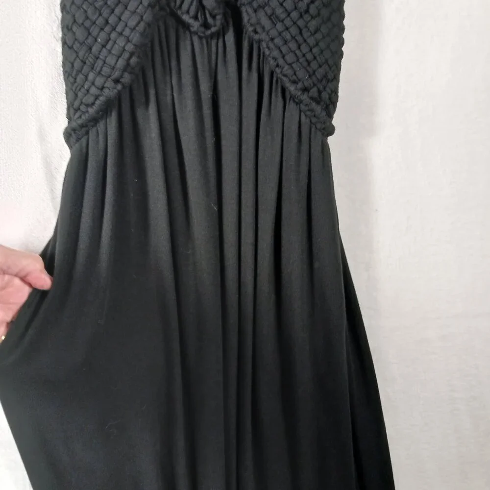 Soma, Black Maxi Halter Dress, Crochet Bodice, Smocked Back, Super Soft, XS Boho